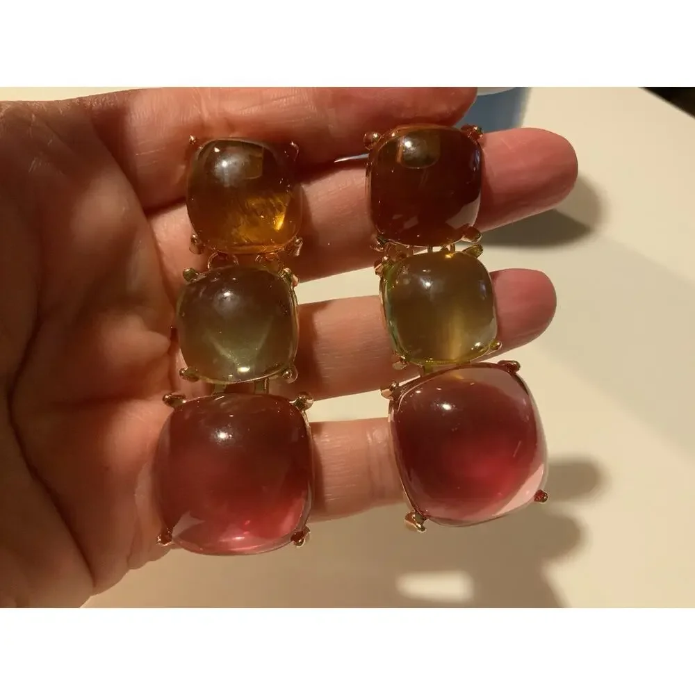 Zara Clear Earrings Lucite Candy Boho Cabochon Gold Jelly Gripoix Geometric Boho
